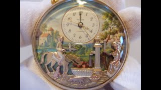 Vintage Reuge musical automaton pocket watch with special concealed scene