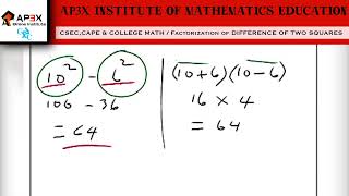 CSEC MATH: How to factorize a DIFFERENCE OF TWO SQUARES expression in ALGEBRA!Complete TUTORIAL
