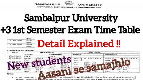 Sambalpur University 1st Semester Time Table In Detail