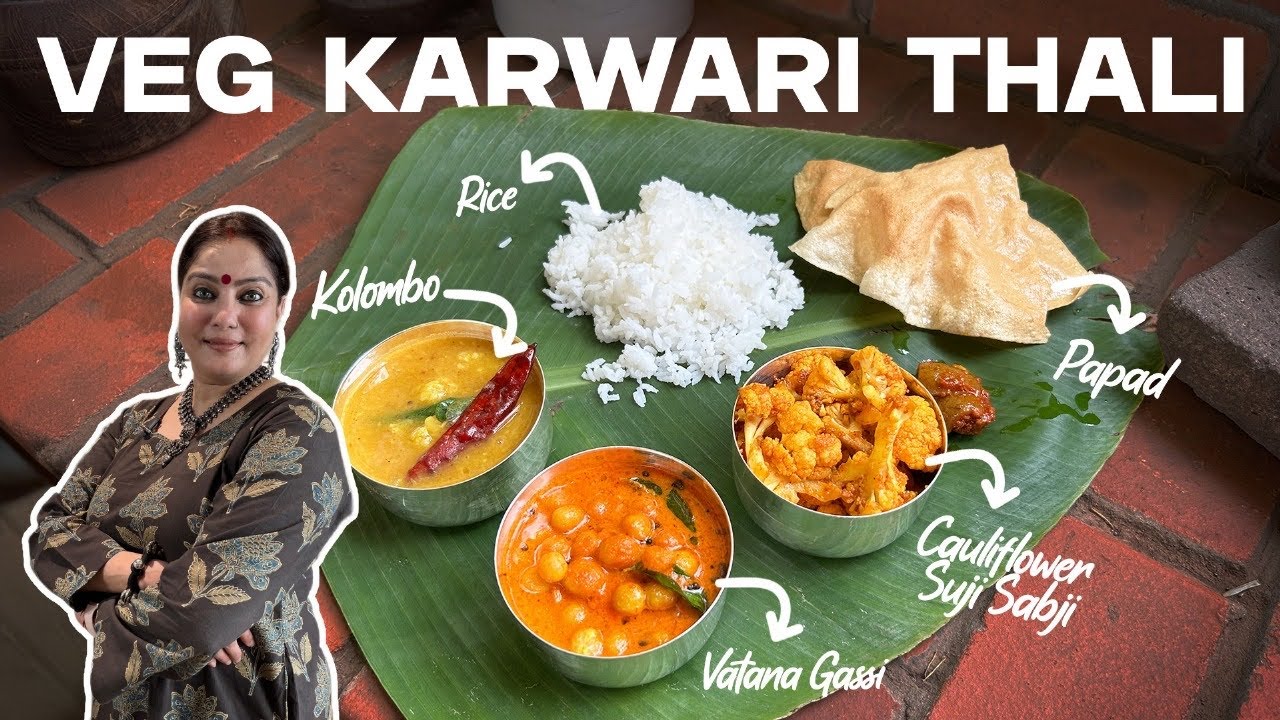 Coastal Magic on your Plate | Karwari VEG Thali - Vatana Gashi, Kolombo, Cauliflower Suji Sabji