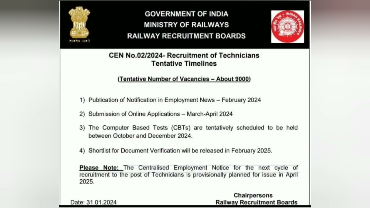 RRB Technical post notification out