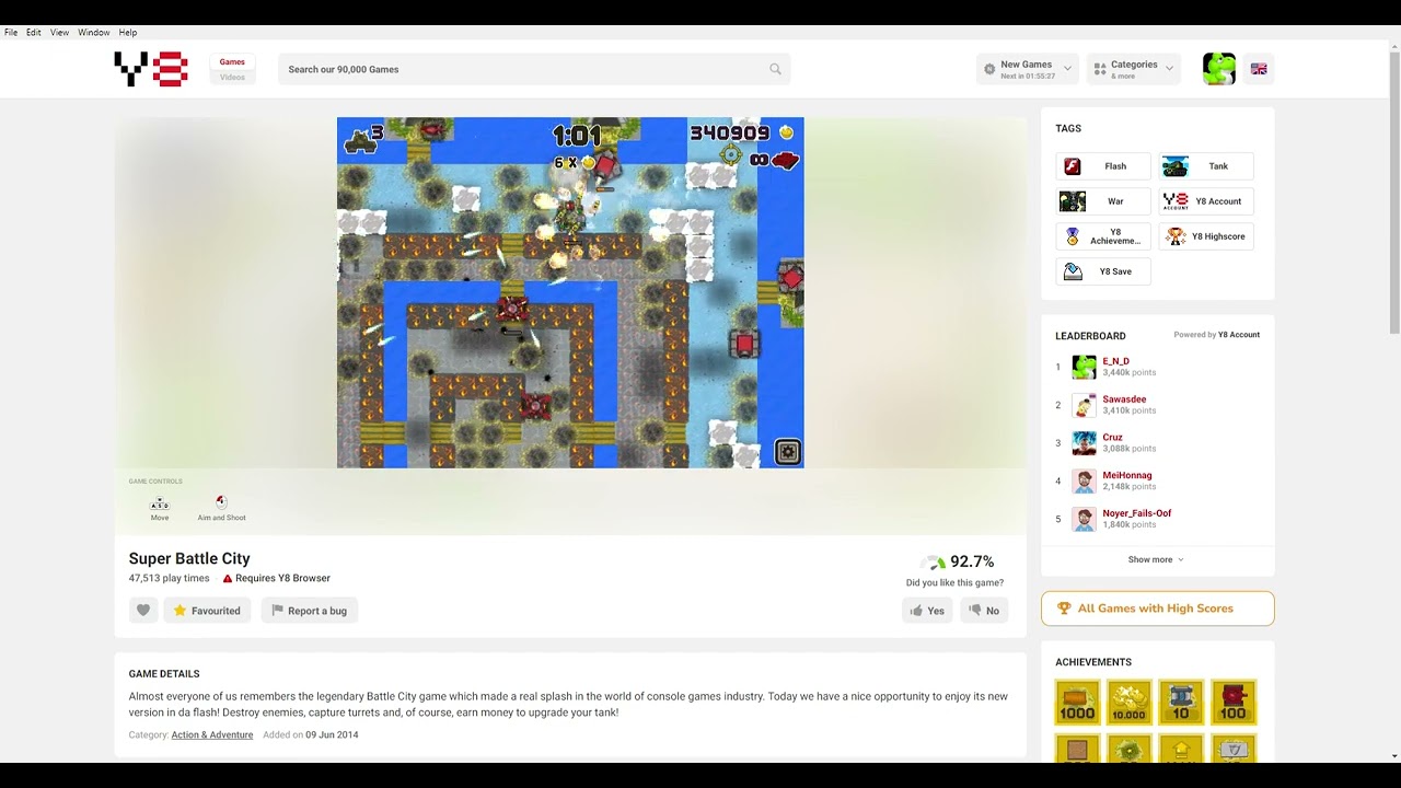 I now have the world record high Score in super battle city. Y8 Games.