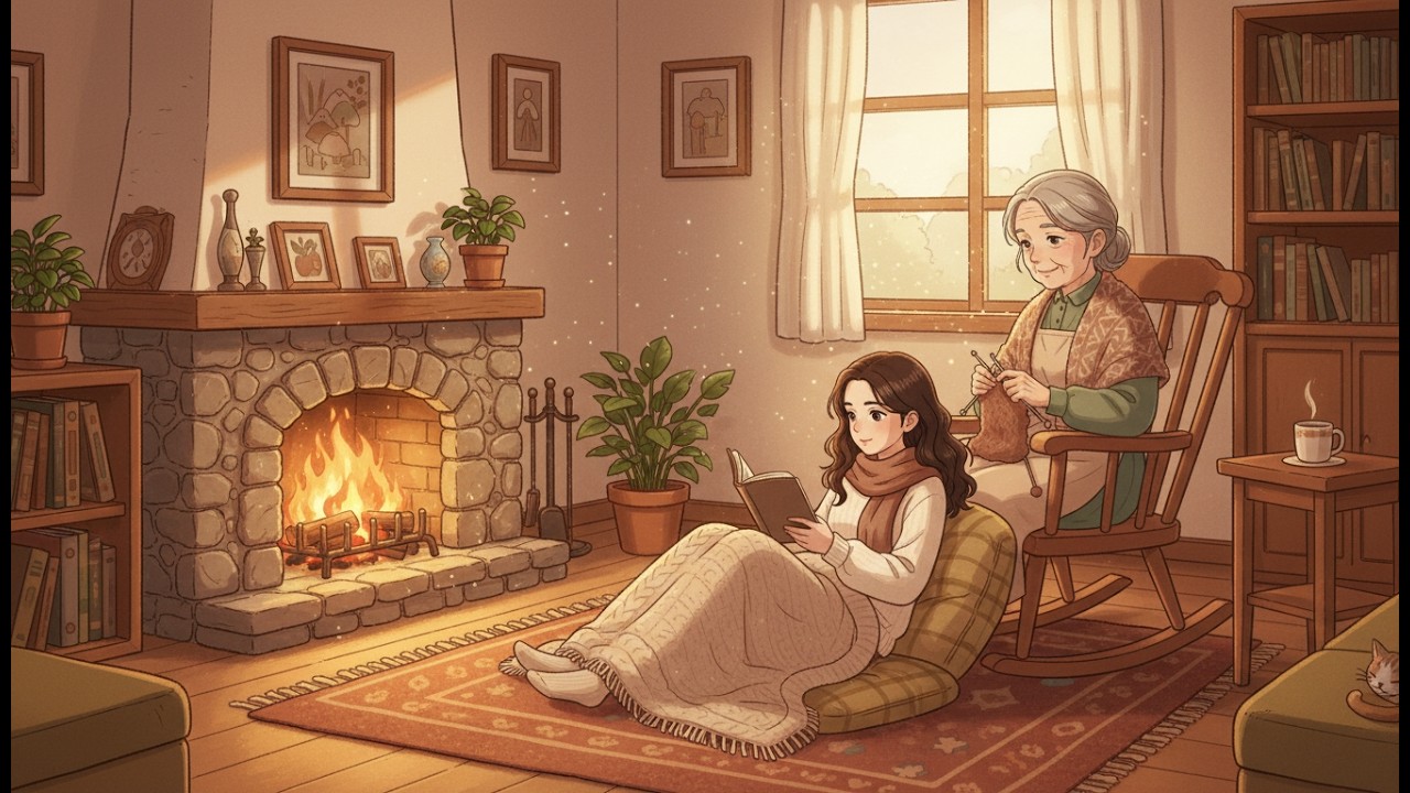 Snowy Winter Night with Grandma | Cozy Cottage ASMR & Relaxing Animation