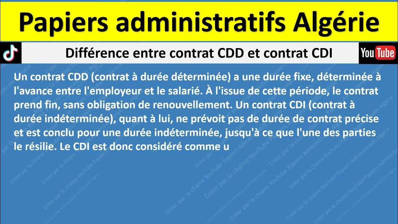 Différence entre contrat CDD et contrat CDI YouTube