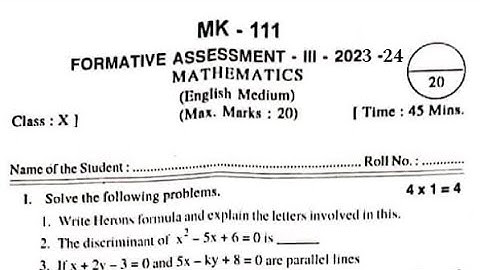 10th class FA-3 Mathematics Question Paper 2023-24💯✍️☑️ || formative assessment 3