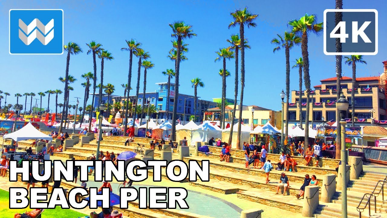⁣Walking tour of Huntington Beach Pier, California【4K】4th of July Eve