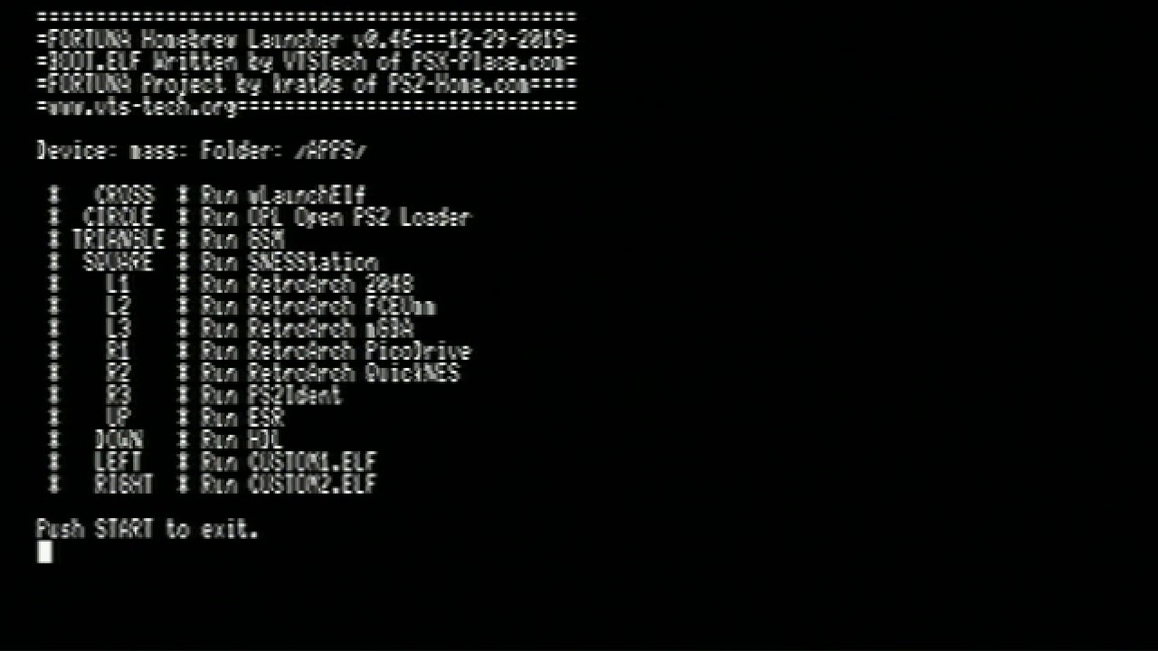 PS2 - FORTUNA Homebrew Launcher by VTSTech (BOOT.ELF replacement)