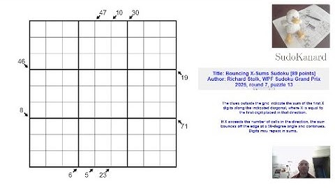 [Eng] Bouncing X-Sums Sudoku, by Richard Stolk (WPF Sudoku Grand Prix 2025, round 7, puzzle 13)