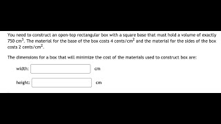 [Math] You need to construct an open-top rectangular box with a square base that must hold a volume