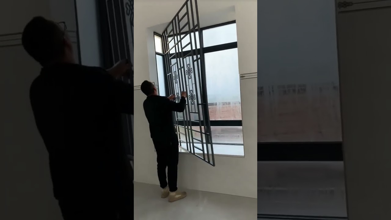 installation of large trellises on the upper floor glass windows of a multi-storey house 