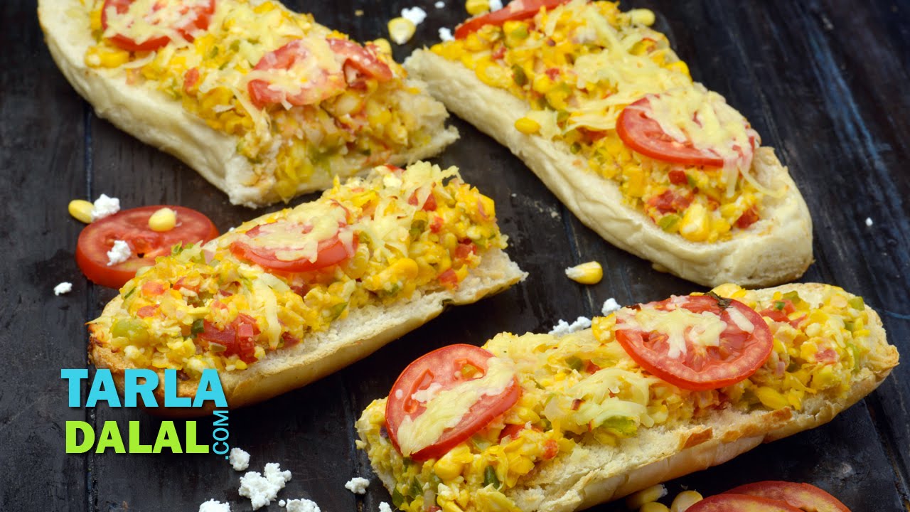 Stuffed Corn and Paneer Footlong, Paneer and Corn Sandwich by Tarla Dalal