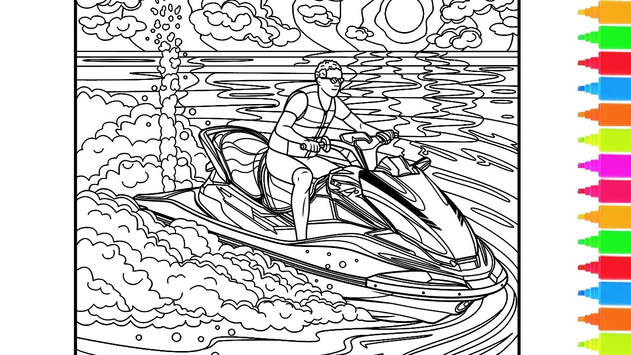 Раскрашиваем мой новый гидроцикл, время барбекю, вечеринка улыбок | Раскраски на тему хобби