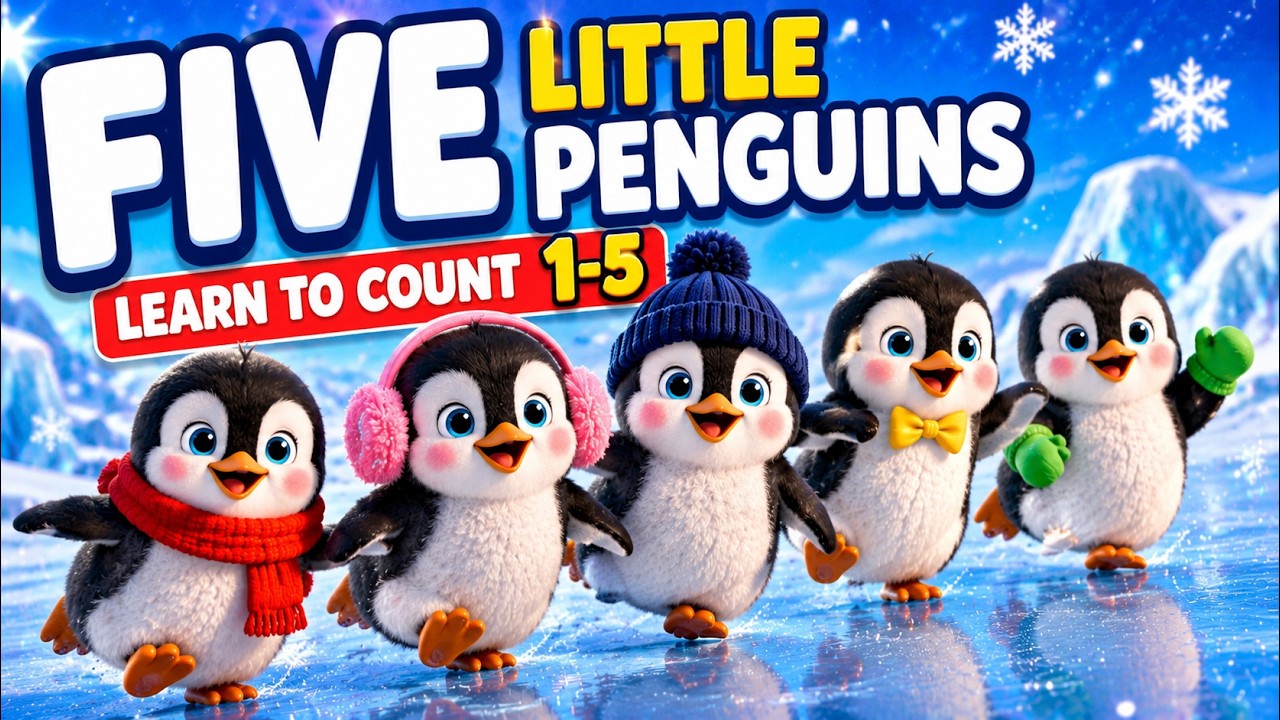 Five Little Penguins | Counting Song for Kids 1-5 🐧 ️ | Nursery Rhymes ...