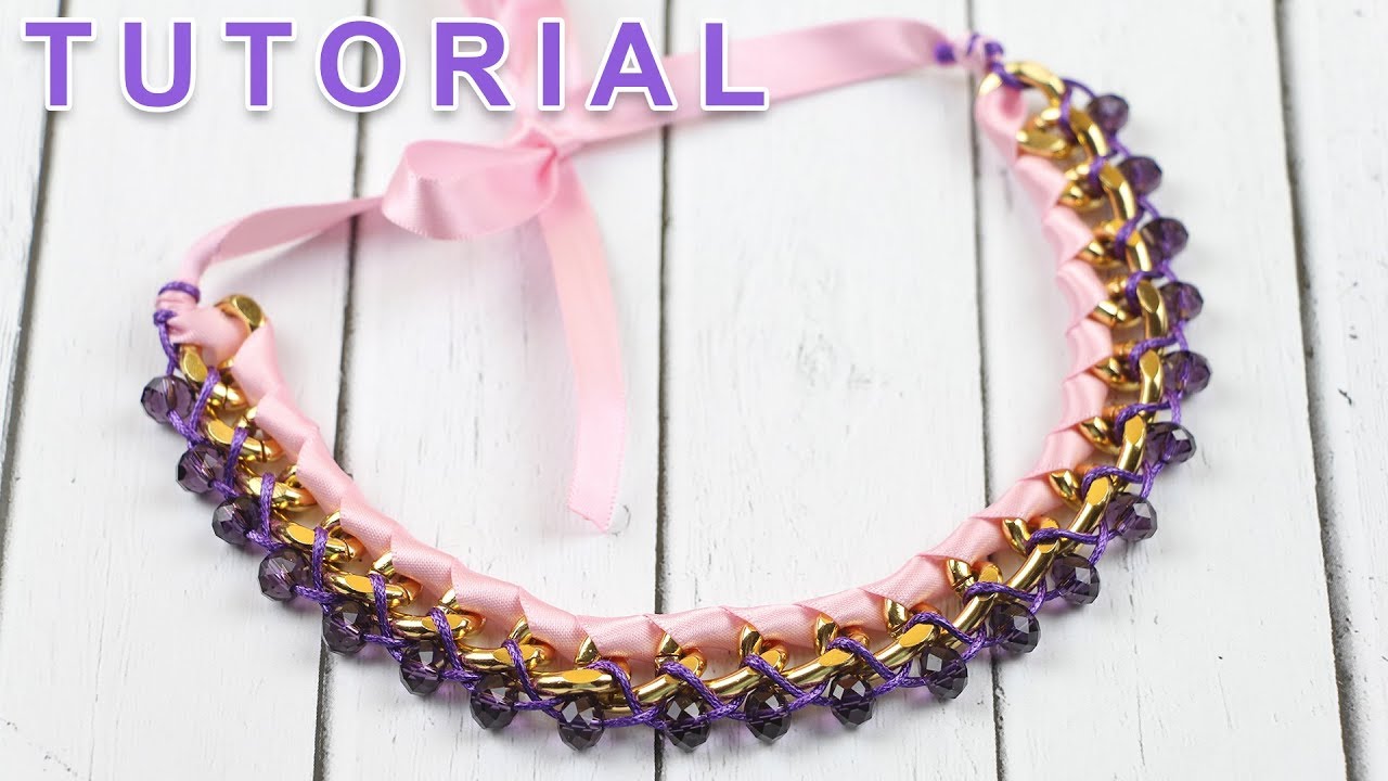 Necklace with ribbons and beads on a chain DIY EASY! YouTube