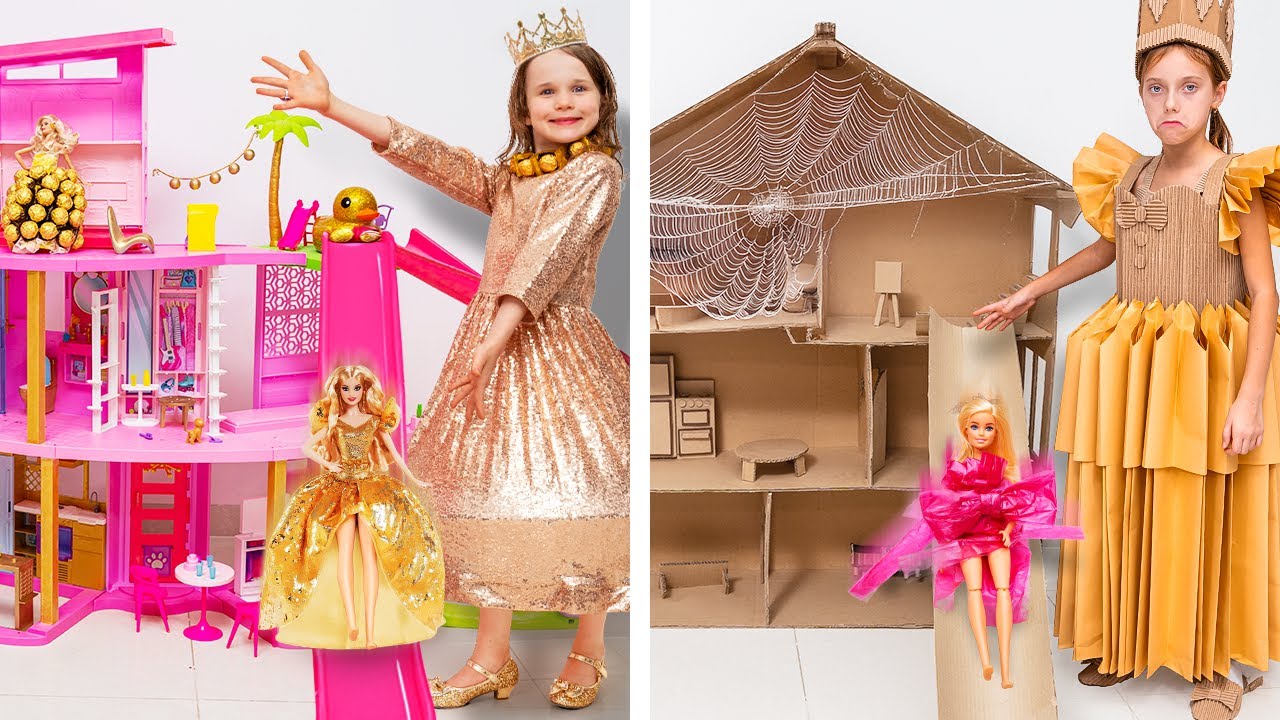 Golden Barbie vs Cardboard Barbie: DIY Makeover Challenge