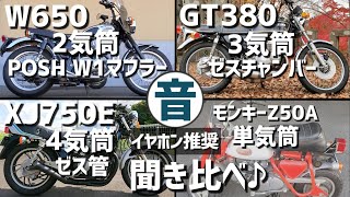 個性豊かな走行音聞き比べ/トンネルサウンド/W650/XJ750E/GT380【排気音/マフラー音/音比較/POSH/ゼス管/ゼスチャンバー】【モンキーZ50A】