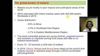 Malaria diagnosis methods, Lecture introduction to malaria