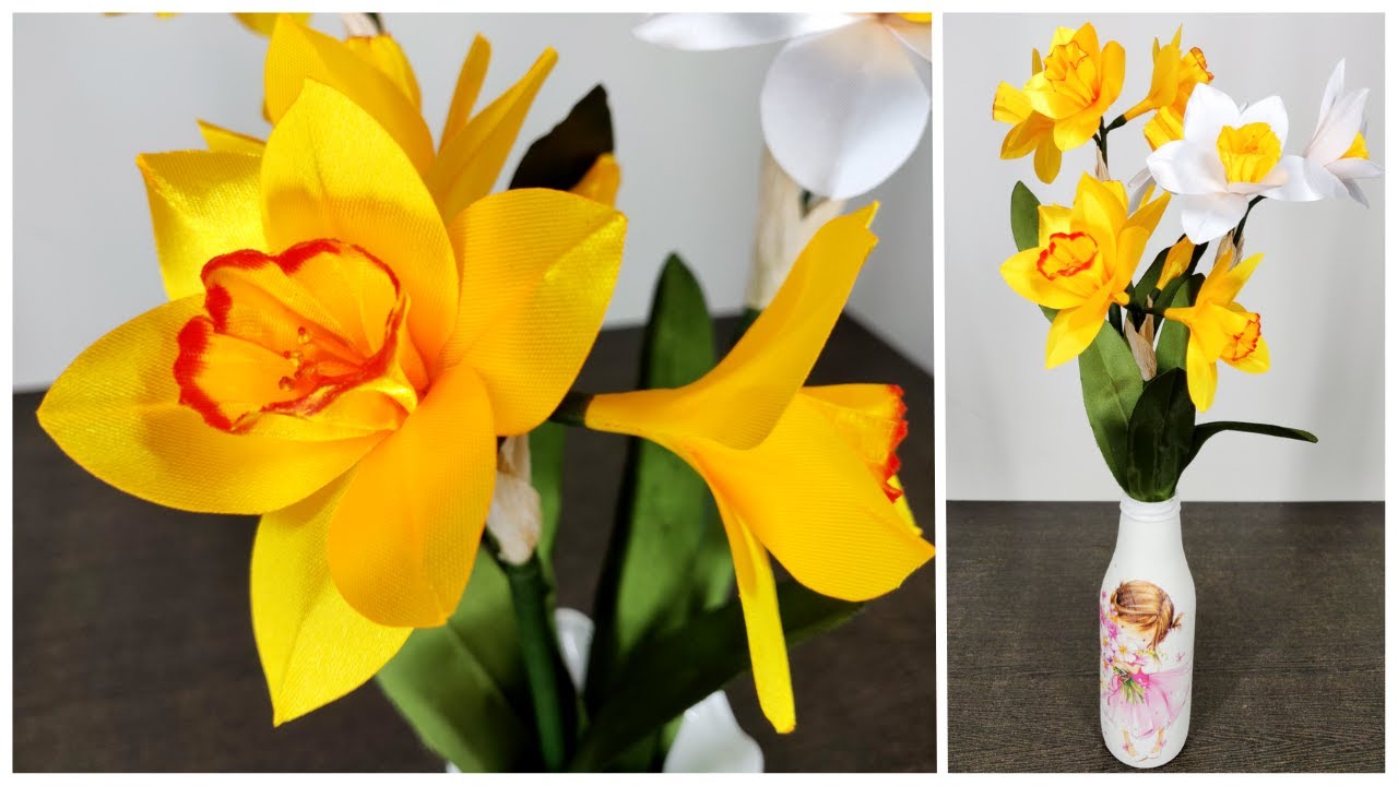 DIY HOW TO MAKE SATIN RIBBON DAFFODILS