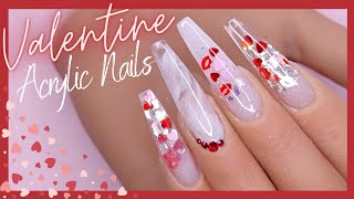 VALENTINE ACRYLIC NAILS | How To Encapsulate Chunky Glitter In Acrylic