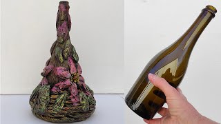 Incredible Bottle Art idea. Bottle decoration using notebook paper and forest nuts