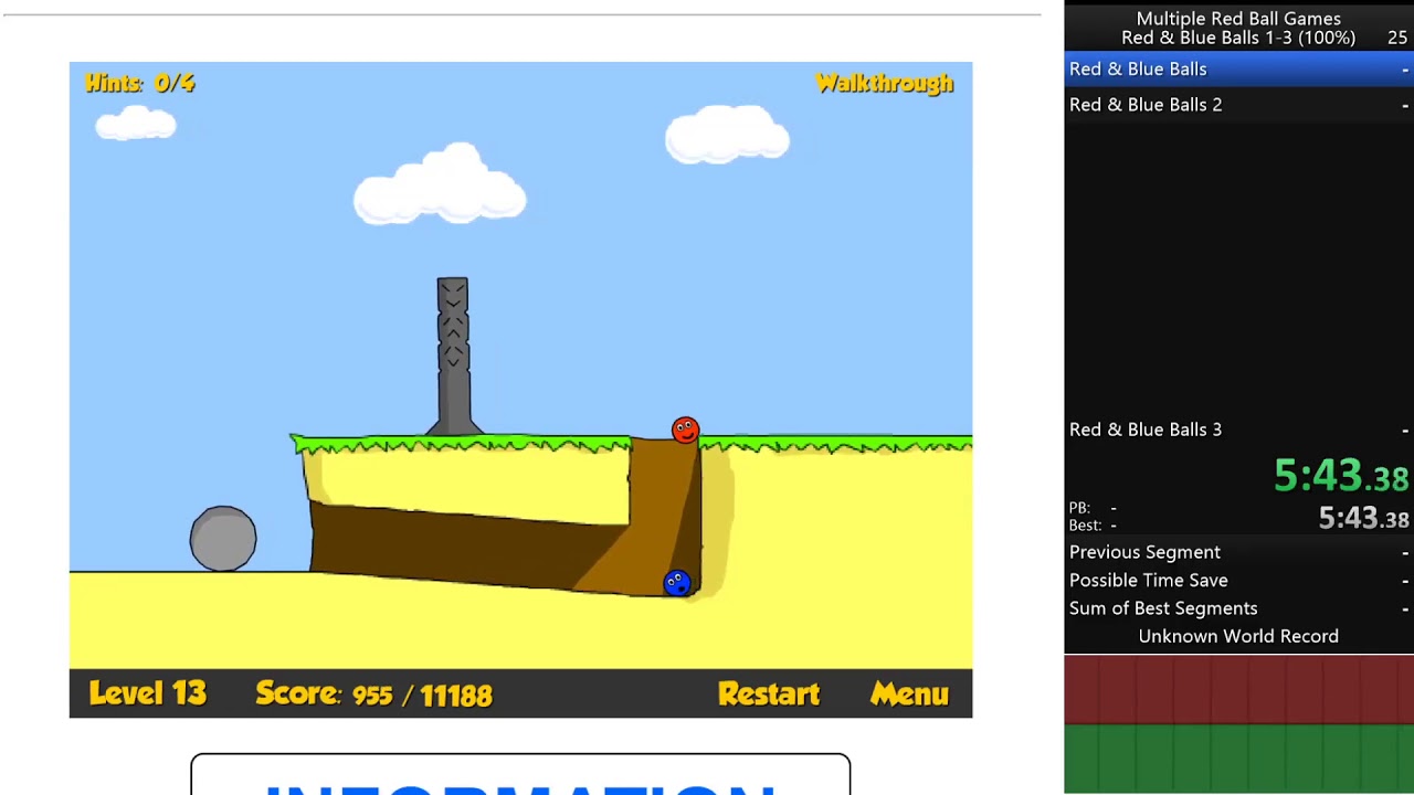 Red & Blue Balls 15/20 Levels 