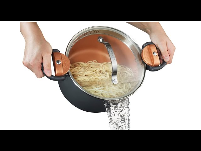 Gotham Steel 5 Quart Stock Pot Multipurpose Pasta Pot with Strainer Lid &  Twist and Lock Handles, Nonstick Cooking Pot + Pasta Strainer Pots with  Lid