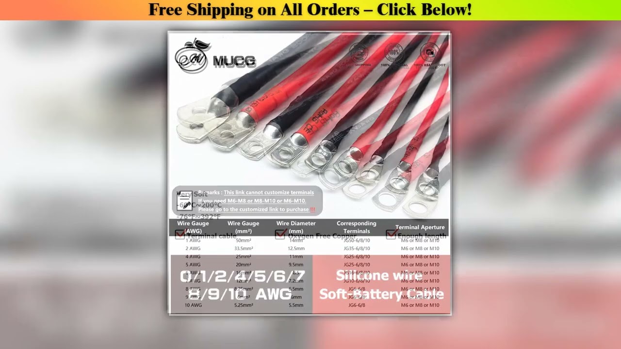 Soft Car Battery Cable Silicone wire With Lug M6 M8 M10 Ring Terminal cable Black Red 1 2 4 5 6 7