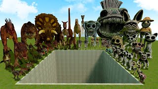 BIG HOLE ALL ZOONOMALY MONSTERS FAMILY VS DINOSAURS SPARTAN KICKING in Garry's Mod !