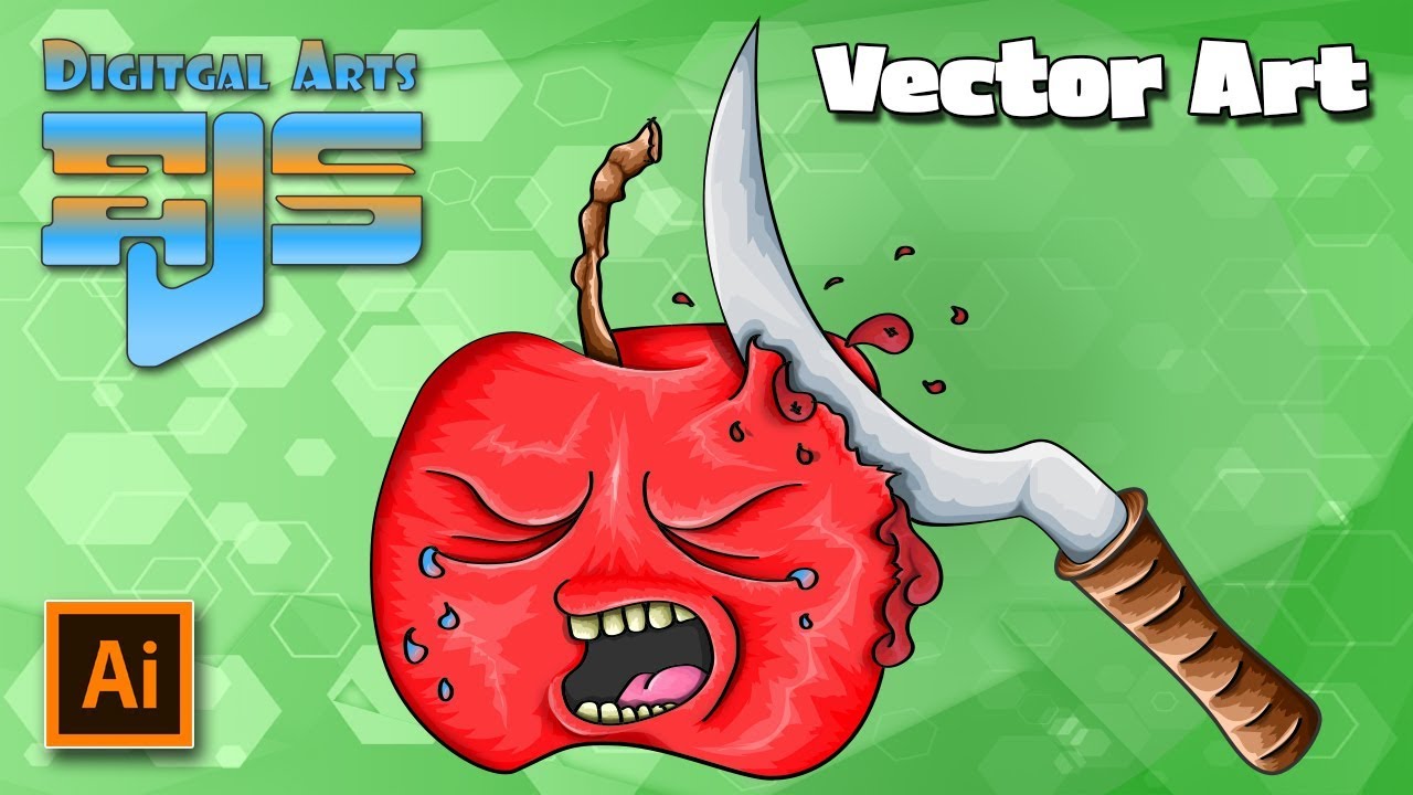 Adobe Illustrator - Vector Cartoon  - Apple Cutting - Speed Draw Vector Art Video