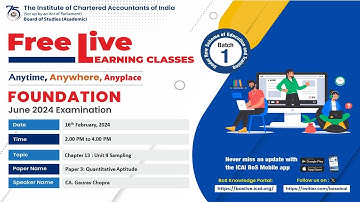 Foundation Paper 3: QA | Topic: Chapter 13 : Unit II Sampling | Session 2 | 16 Feb, 2024