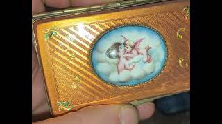 French Gilt Bronze Trinket or Keepsake Box Guillouche Enamel w/Oval Painted Porcelain On Lid