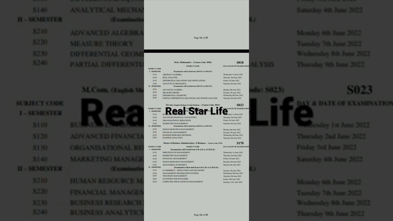 Annamalai University DDE exam time table in MSc Maths 2022 ( part 2)/