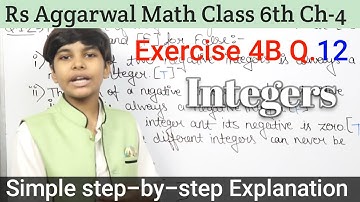 rs aggarwal Solution Class 6 chapter 4 Exercise 4B Q 12 | Integers basic math glory