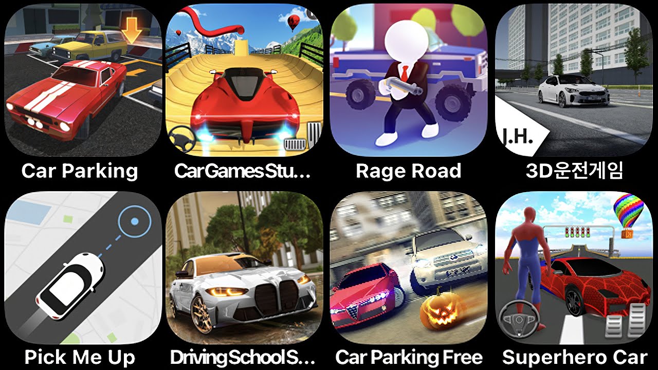 Car Parking, Car Game Stunts, Rage Road, 3D Driving Class, Pick Me Up, Driving School Simulator
