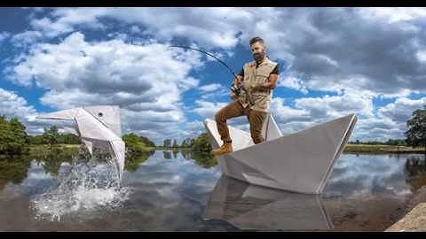 Photoshop Composite: Paper Boat Fisherman