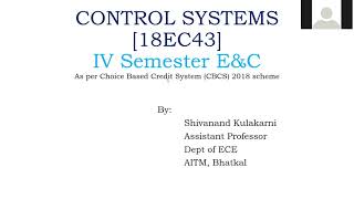Lecture 9_Control Systems (18EC43) | Transfer Function Model of Control Systems | VTU