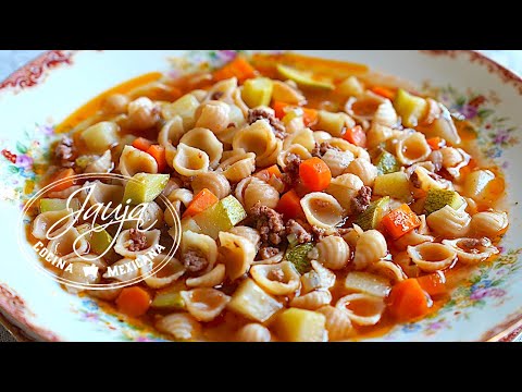 Sopa de Conchitas con Carne y Verduras Rapidísima y Nutritiva by Jauja Cocina Mexicana
