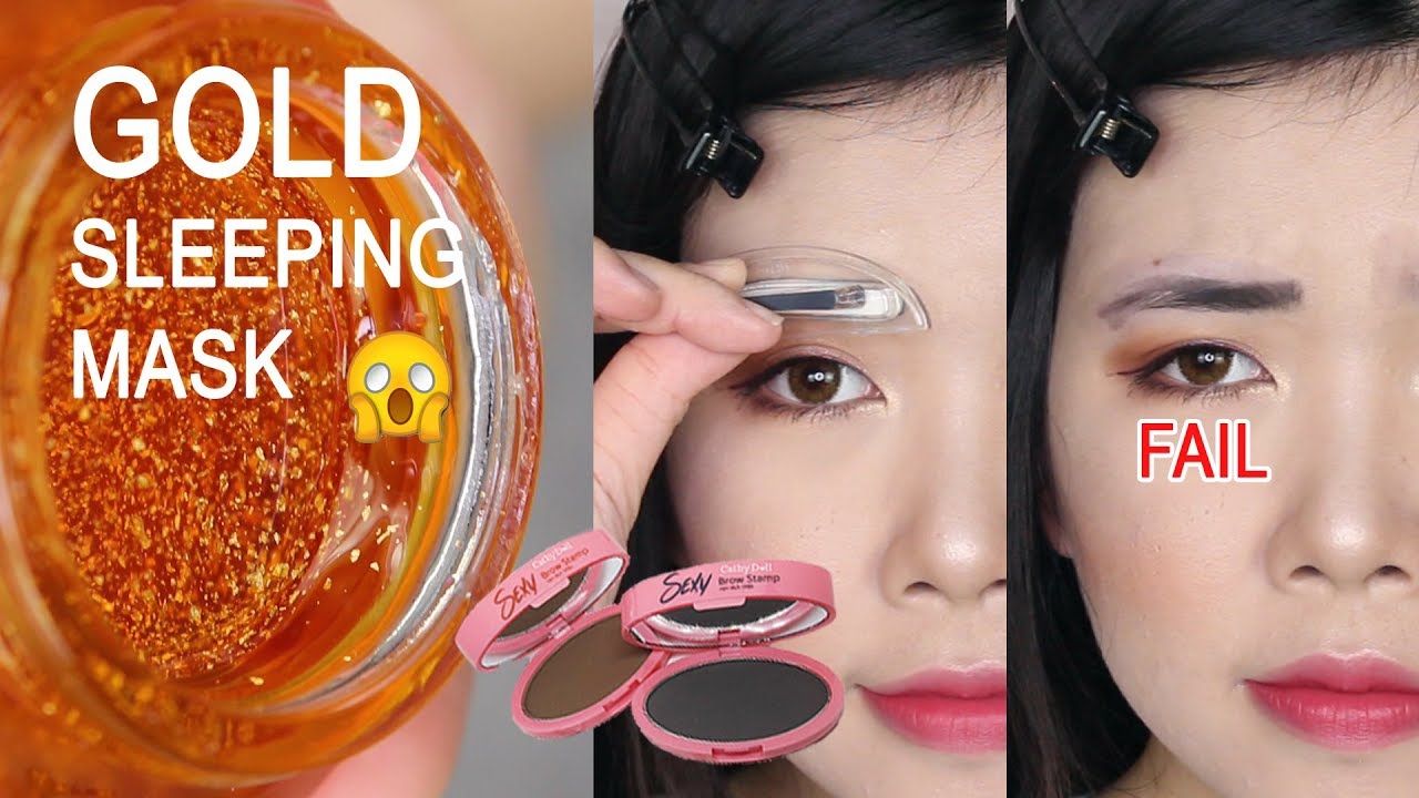 I TRIED BROW STAMPING FOR THE FIRST TIME + GOLD SLEEPING MASK