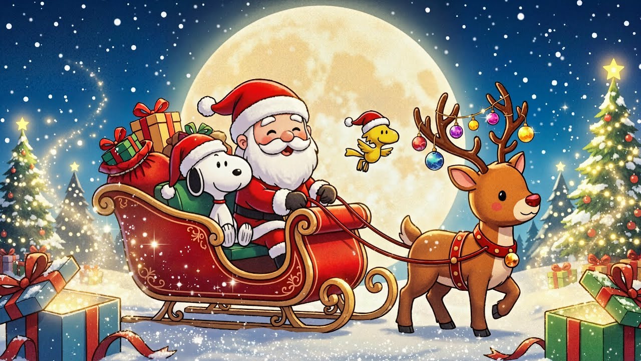 ⭐ Волшебная рождественская ночь со Снупи и Сантой 🎅 Рождественская джазовая музыка для глубокого ...