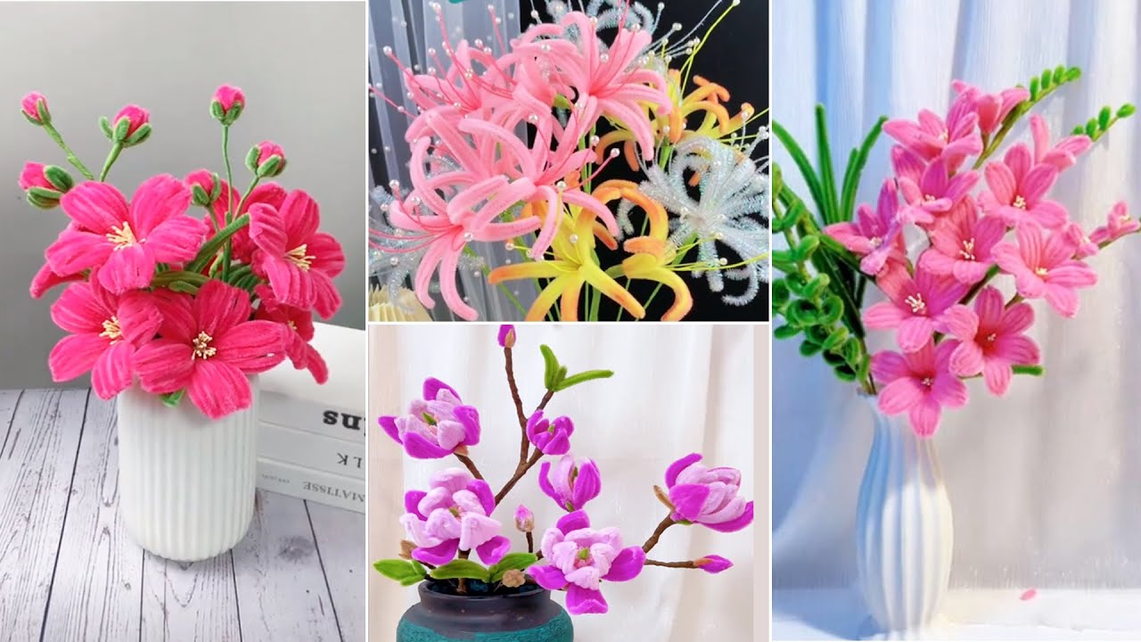 Best 5 Beautiful Pipe Cleaner Flower Making Tutorial | Home Decor Ideas | DIY Pipe Cleaner Flower