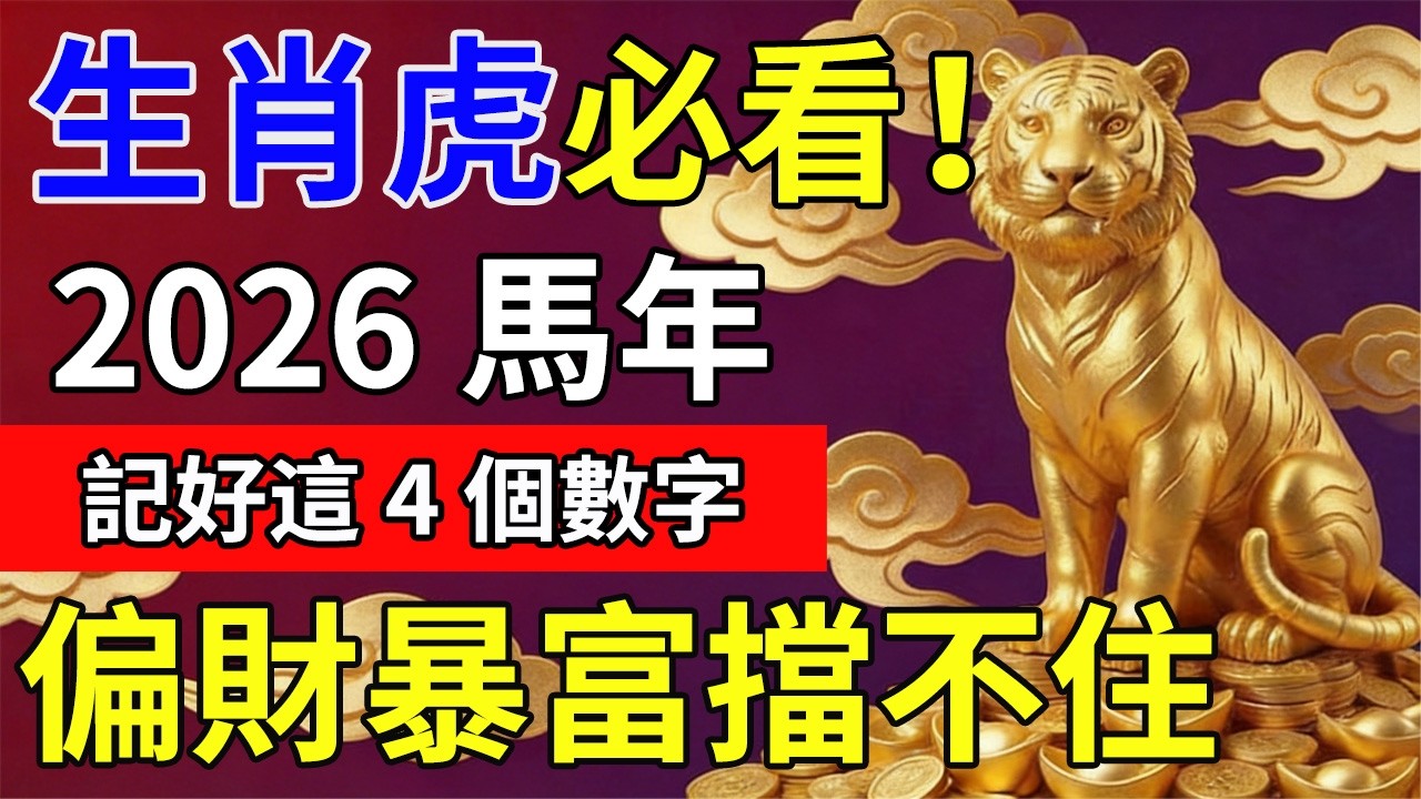 生肖虎有福了！2026年橫財運大翻轉，記住這4個神級數字，馬年準備提早退休！#2026生肖虎運勢#屬虎2026運勢#偏財運#生肖虎#橫財#招財數字#幸運數字#2026馬年