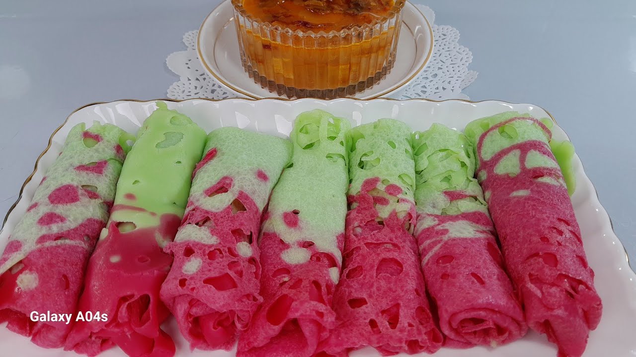 Roti Jala Ayu/ hijau dan pink / lembut , cantik dan mudah cara nye ...
