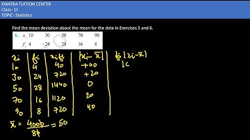6.  Find the mean deviation about the mean xi 10 30 50 70 90 fi 4 24 28 16 8