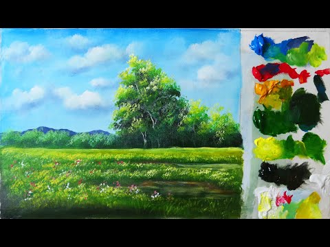 Hướng Dẫn Vẽ Tranh Phong Cảnh, Cánh Đồng Buổi Sáng #50 - YouTube