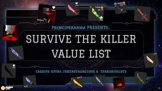 VALUE LIST! - Survive the killer (Fanmade) by PrincipeKarma