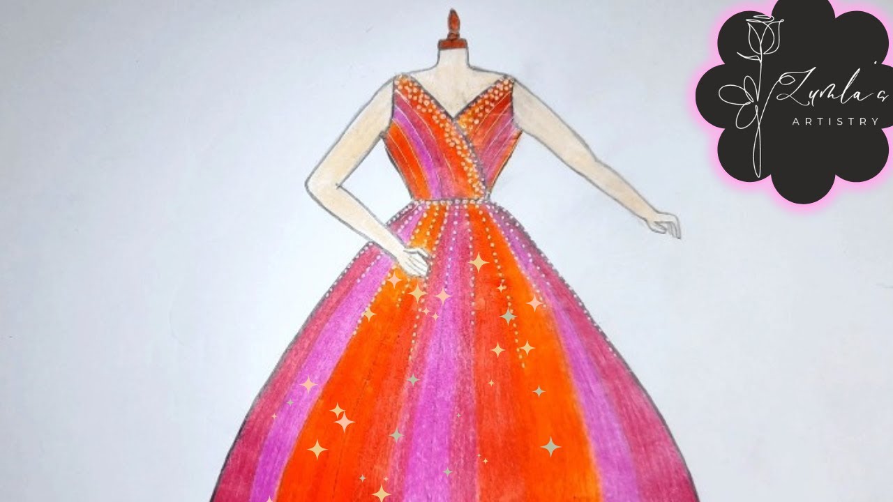 How to draw a Dress sketch Easy dresses drawing for beginners (Gown
