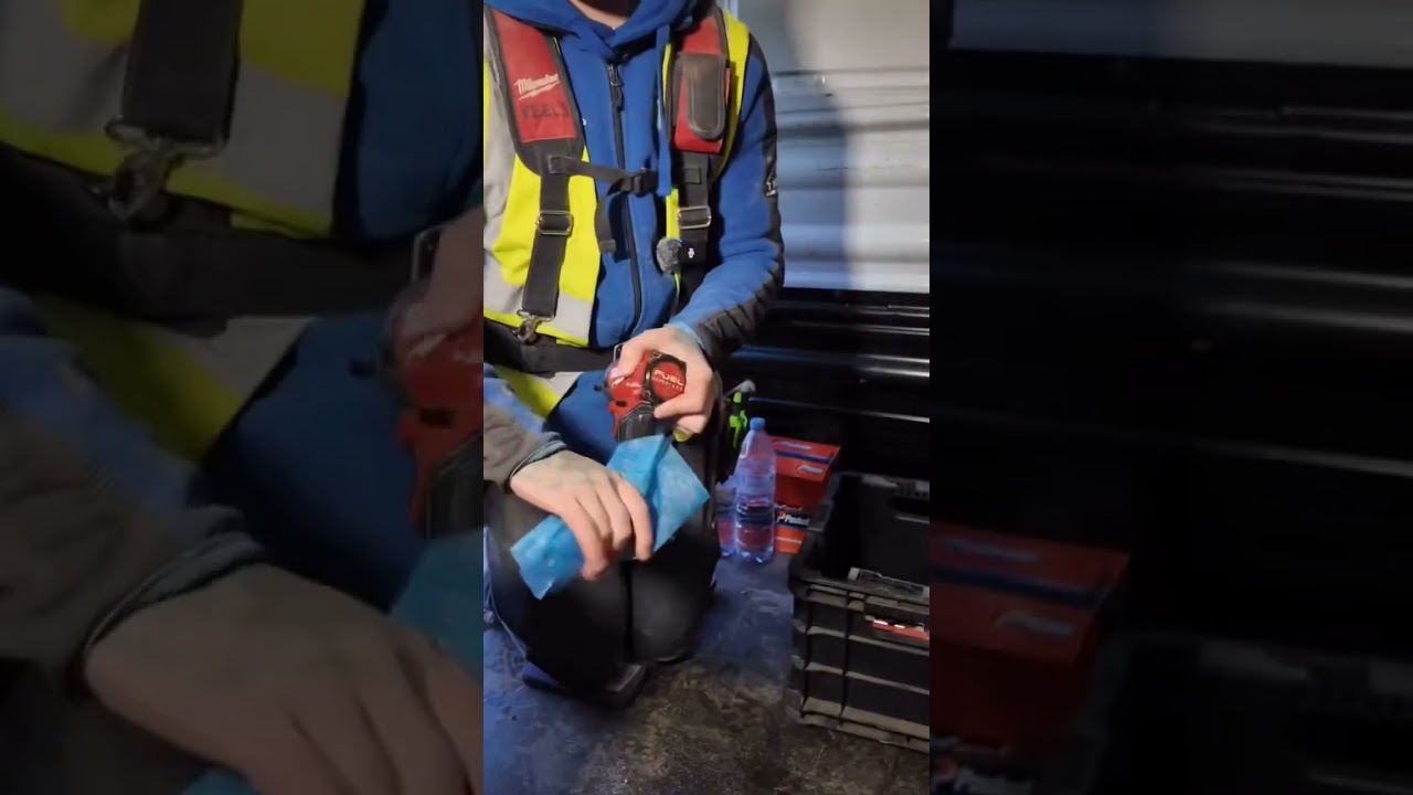 cleaning up the Milwaukee cordless powertools after work to keep everything tidy