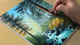 How to Paint a Morning Forest / Acrylic Painting TUTORIAL