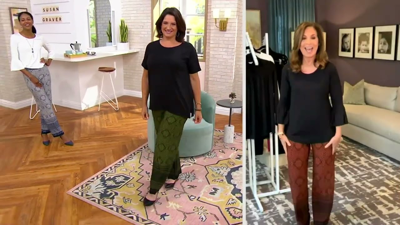 Susan Graver Printed Liquid Knit Pull On Straight Leg Pants on QVC 