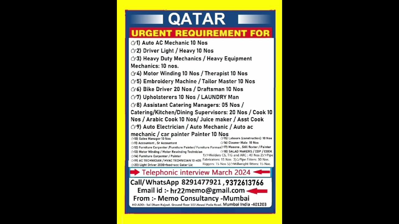 MEMO CONSULTANCY MUMBAI Qatar Driver Job March 2024 Job In Qatar memo-consultancy-mumbai-qatar-driver-job-09-may-2023-job-in-qatar